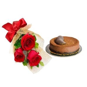 Chocolate Heaven Cake & Roses Bouquet